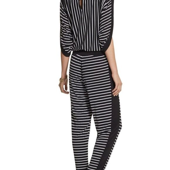 Plus Size Chicos Jumpsuit Black & White vertical stripes relax drop shoulder SZ3 - Picture 2 of 8